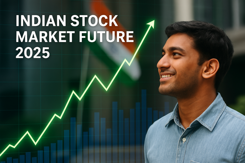 Indian stock market future 2025 with rising graph and young investor